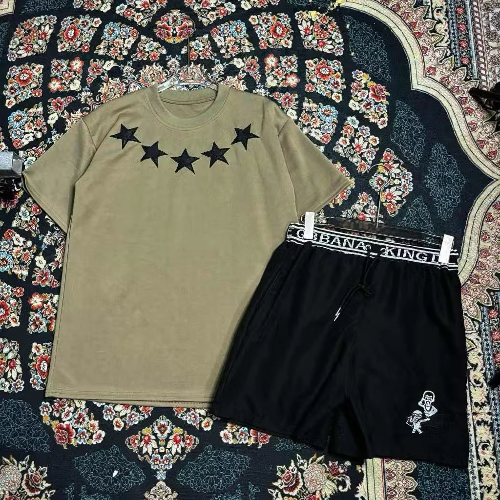 Bộ cộc nam áo thun ngôi sao thêu da phối quần short Docel chất thun lạnh dành cho nam nữ from unisex