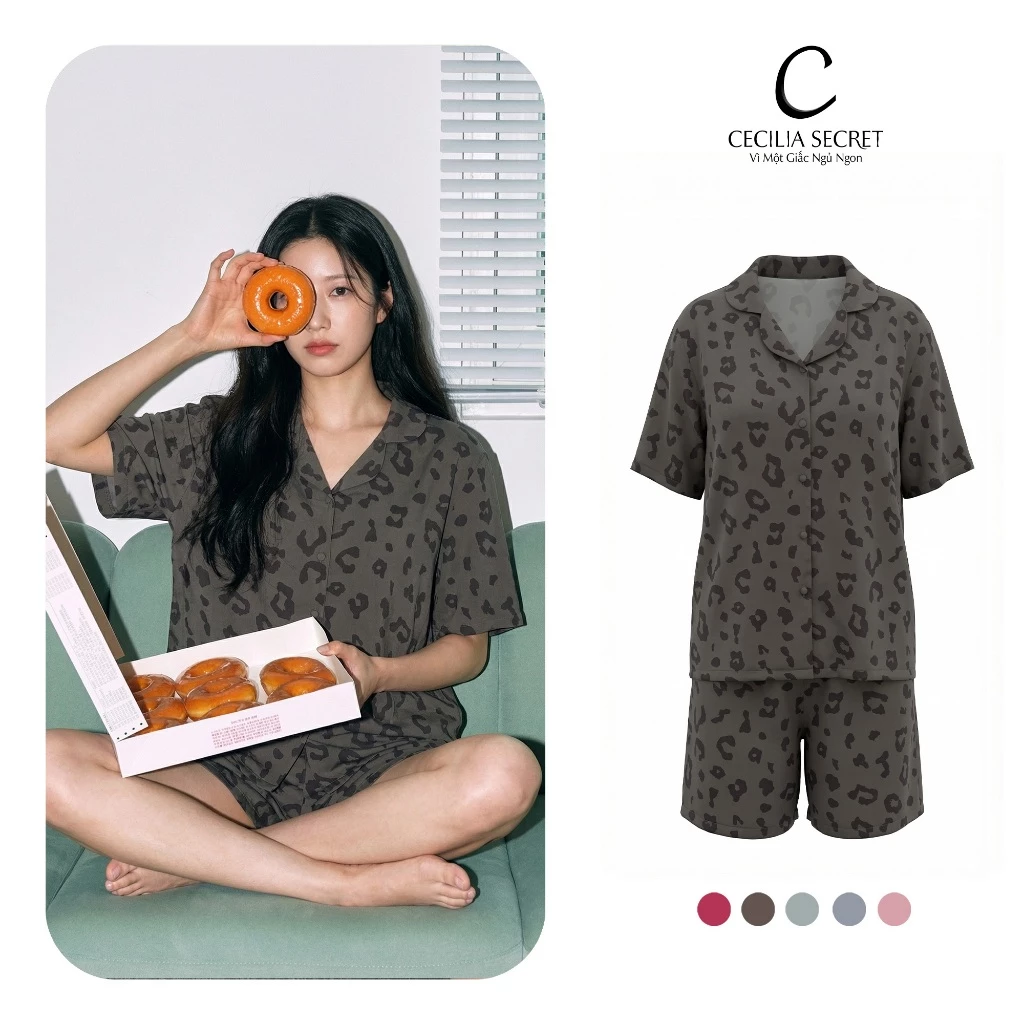 Pijama Nữ Ngắn, Set Đồ Ngủ Nữ Mặc Nhà Chất Liệu Lụa Satin Họa Tiết Tay Ngắn Quần Ngắn Trơn Đơn Giản