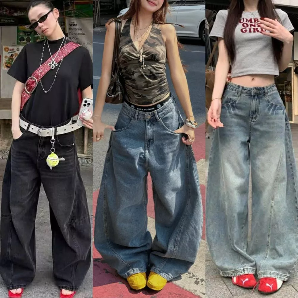 Quần jeans ống cong RAICA CLOSET nam nữ form rộng màu ĐEN, XANH WASH và RETRO phong cách đường phố