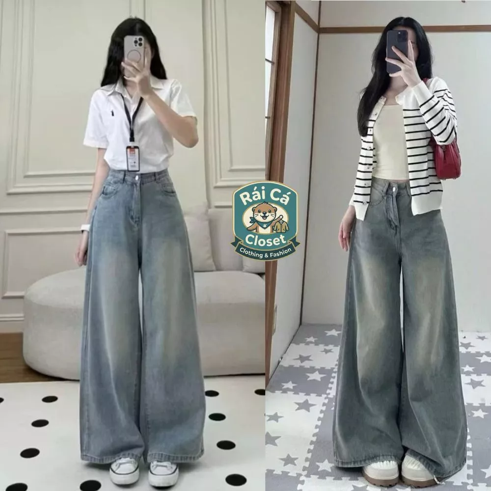 Quần Jean RỘNG LOE SUÔNG ống 37CM Lưng Cao-SR, Quần Ống CONG-SC Chất Liệu Jean Cao Cấp, Quần Suông Loe đủ size