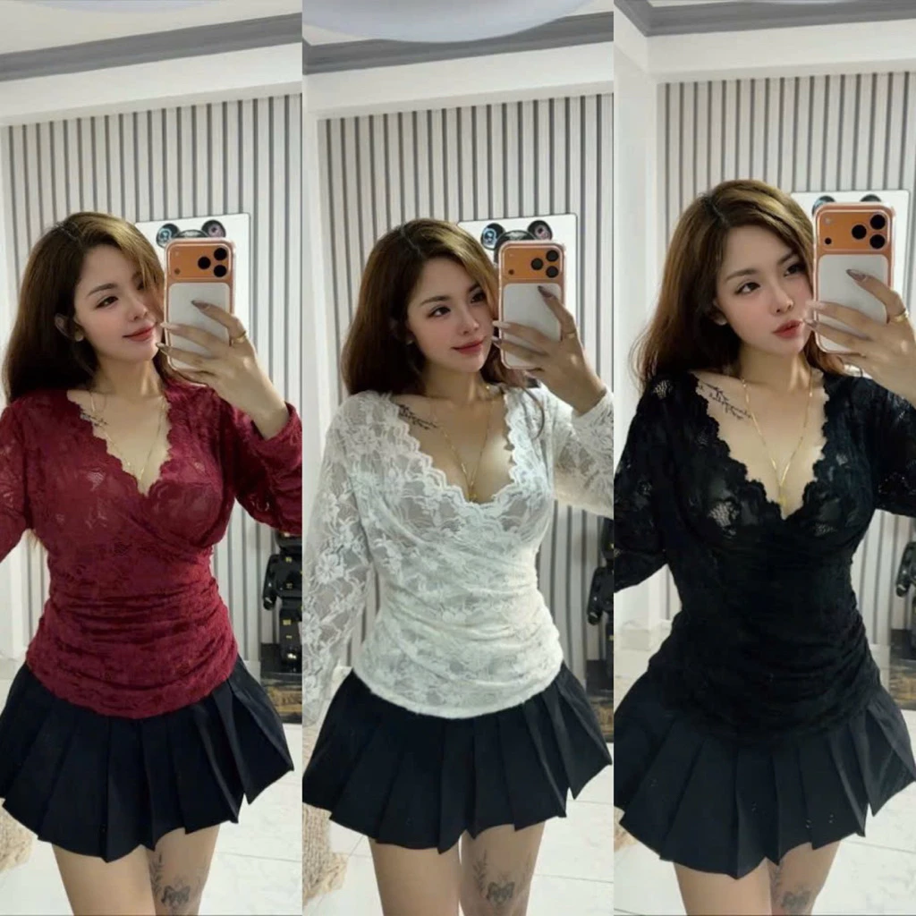 [Bigsize 60-90kg] Áo ren nhung lông cổ v mã 556