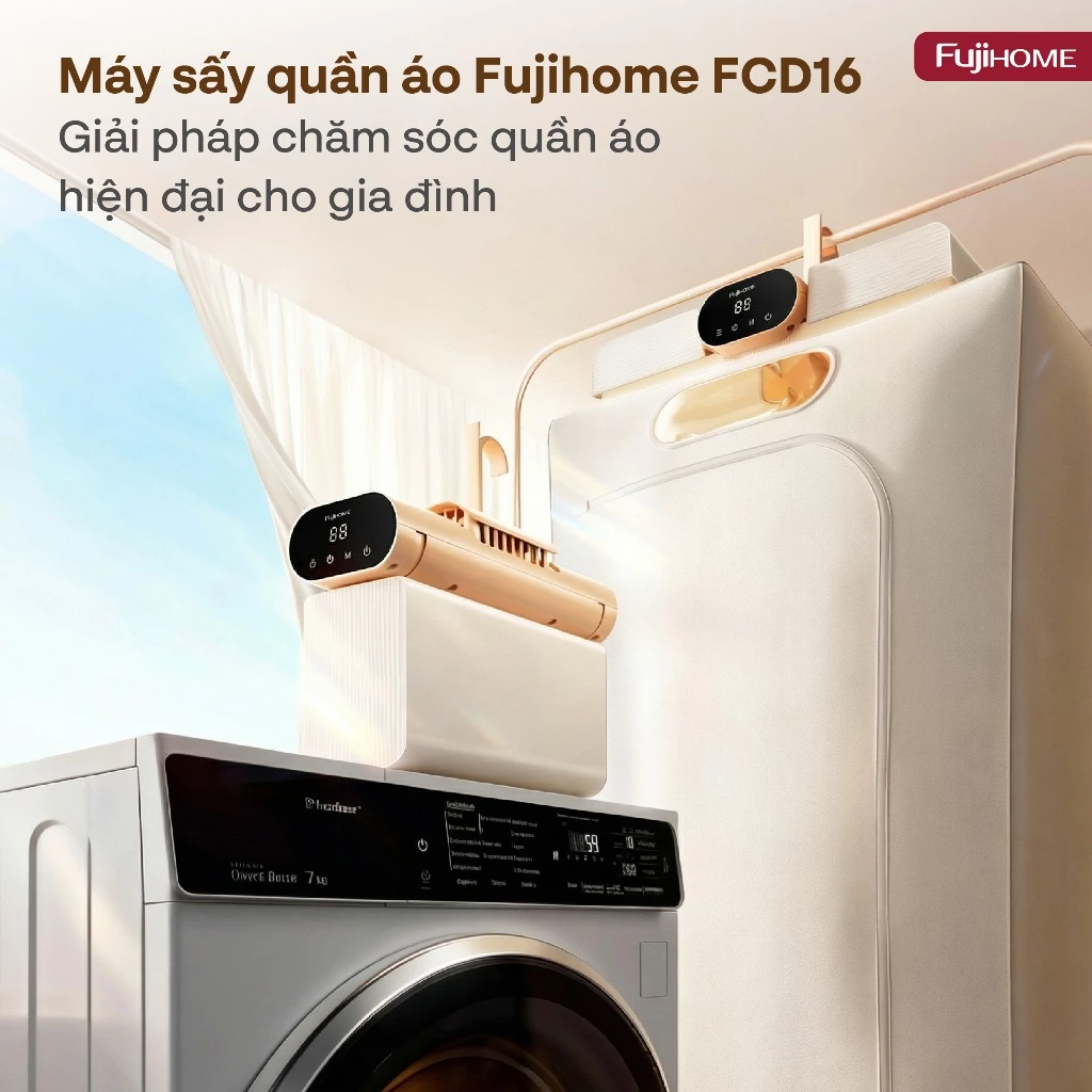 Máy sấy quần áo mini di động Nhập Khẩu FUJIHOME FCD16 khử khuẩn UV, máy sấy gấp gọn tiết kiệm điện