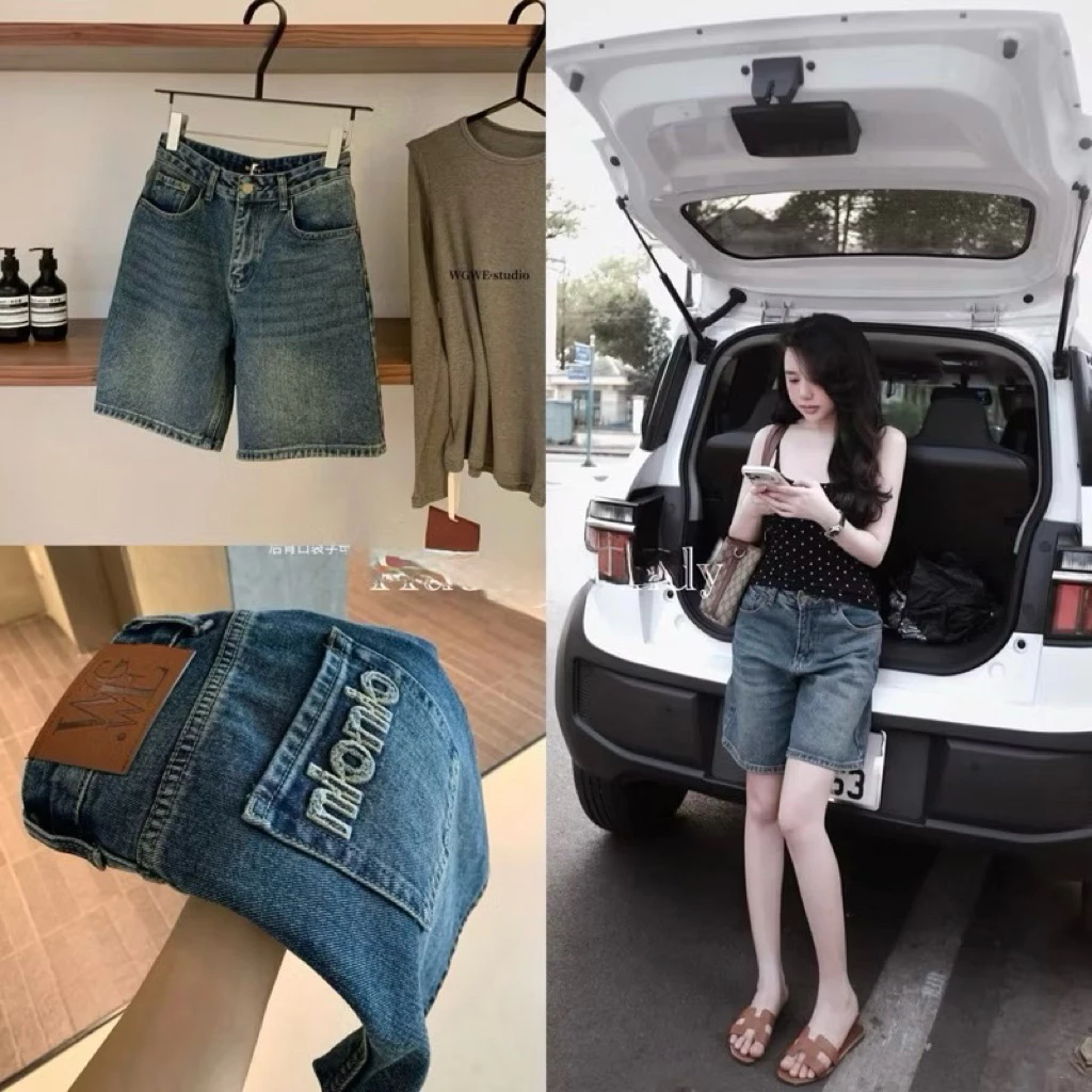 Quần jeans nữ dáng lửng phom suông phối túi thêu siêu hot sẵn ship