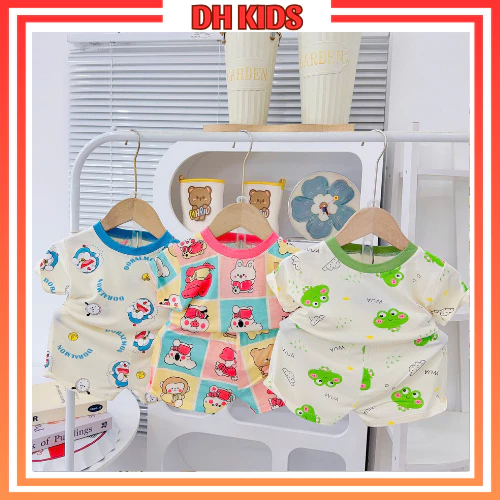 [L03] Bộ thun lạnh cộc tay in họa tiết dễ thương mềm mát cho bé trai bé gái mặt hè - DH KIDS