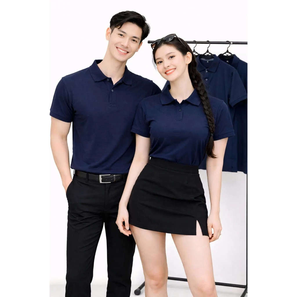 Áo Thun Có Cổ Polo Cá Sấu 4 Chiều Andromeda Ngắn Tay Màu Xanh Đen Đồng Phục Dùng Chung Cho Nam Và Nữ