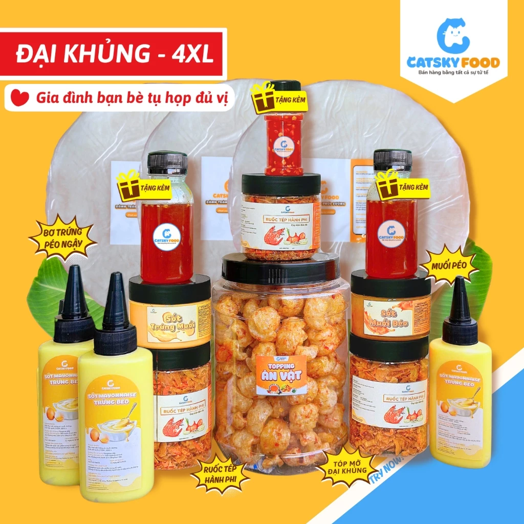Bánh tráng phơi sương CATSKY FOOD combo bánh tráng đồ ăn vặt tiện lợi - COMBO ĐẠI KHỦNG 4XL