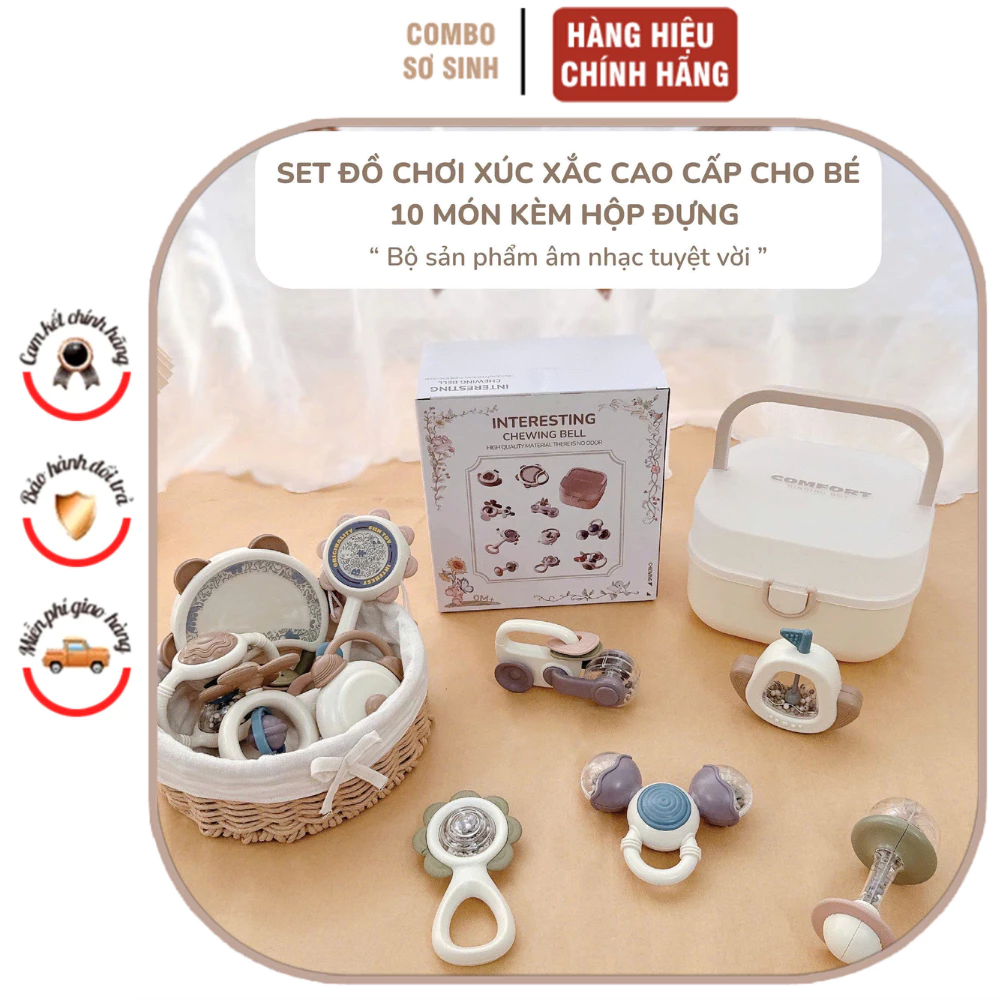 Hộp đồ chơi xúc xắc âm thanh đa năng set 10 món giúp bé phát triển giác quan và kĩ năng nhận biết,thiết kế bo tròn.