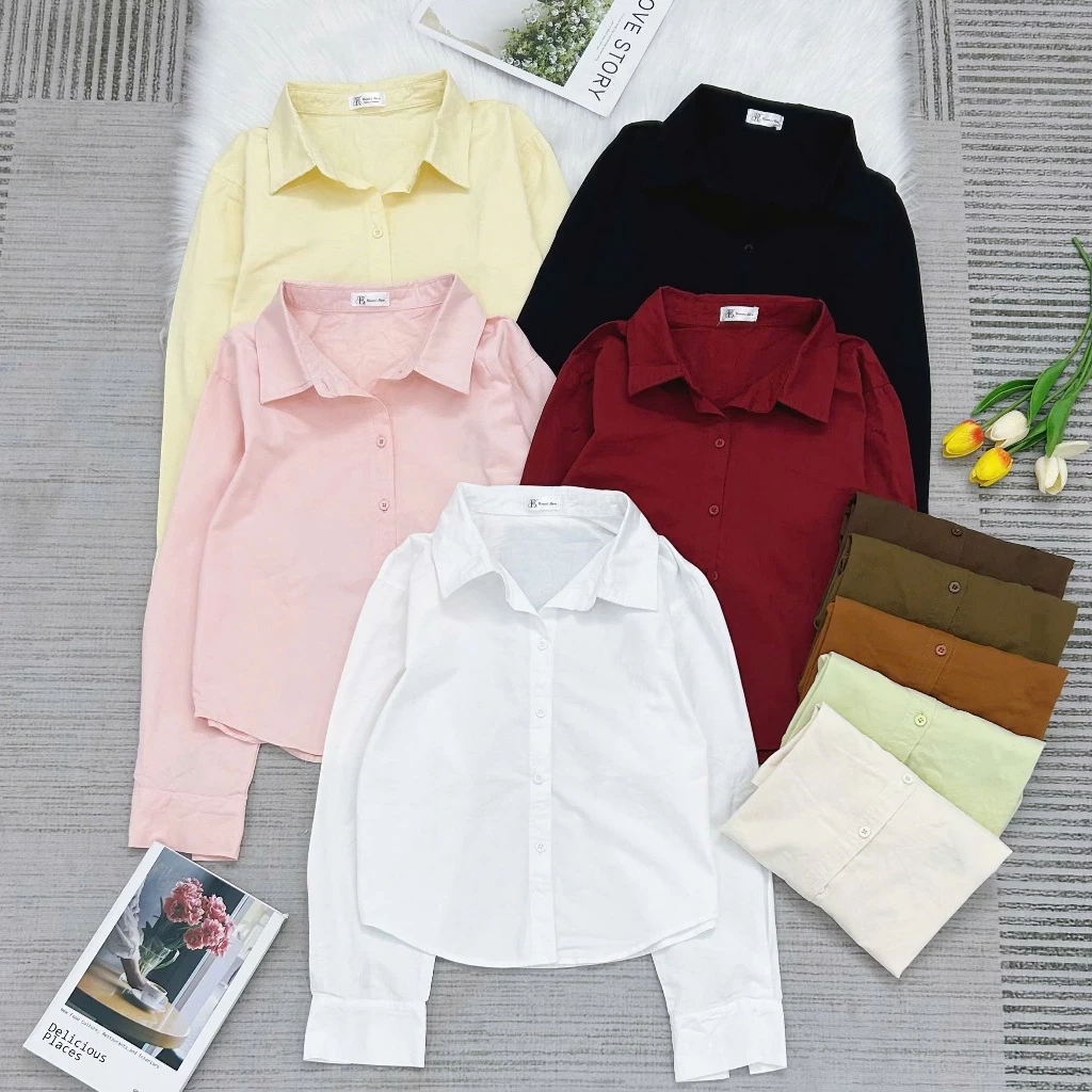 Áo Sơ Mi Nữ Tay Dài Form Dáng Vừa Chẩt Vải Kaki Cotton (864) Có Thêu Hình Ngựa Nhiều Màu Freesize