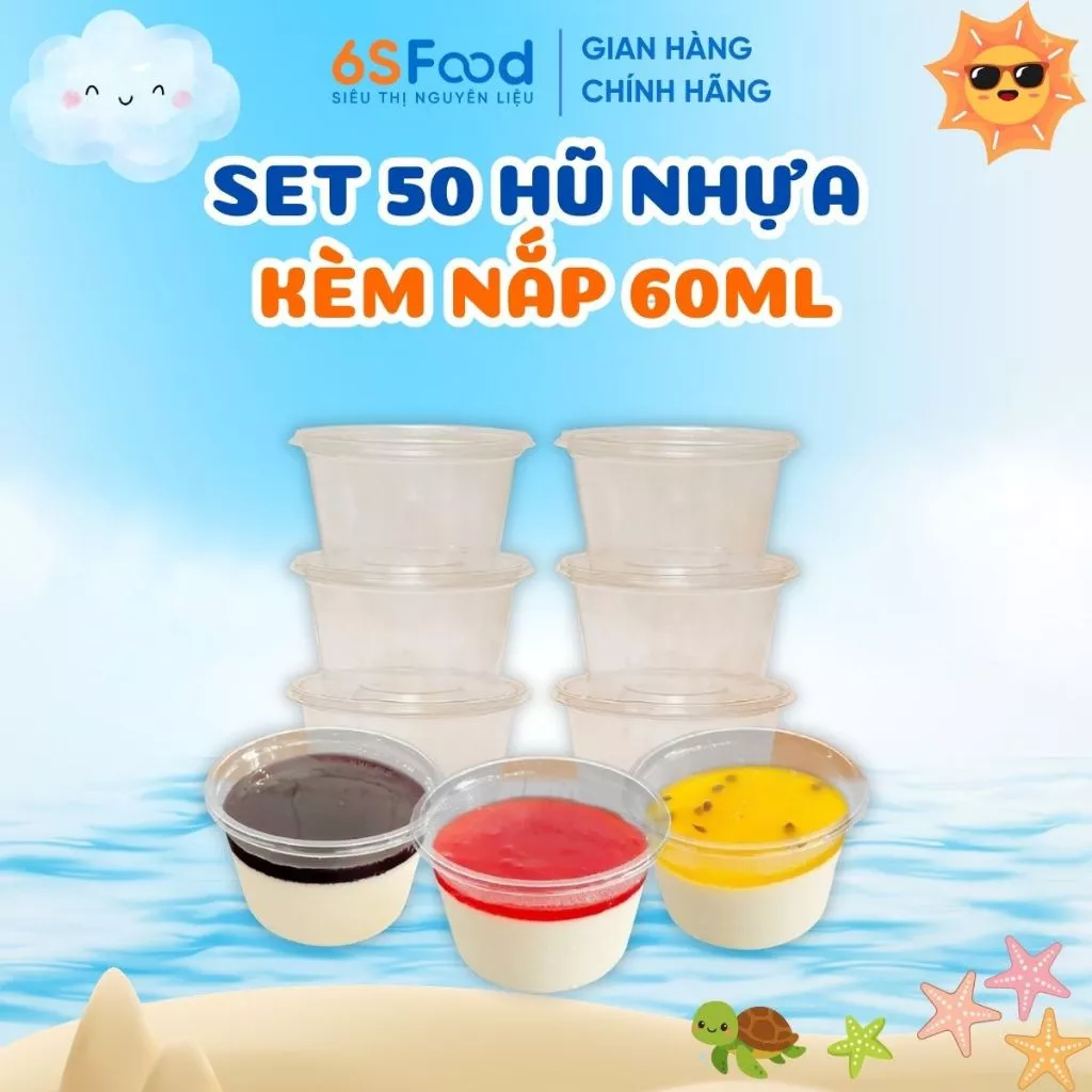 Set 50 Hũ Nhựa và 50 Muỗng Nhựa kèm nắp 60ml đựng Panna Cotta - 6SFOOD