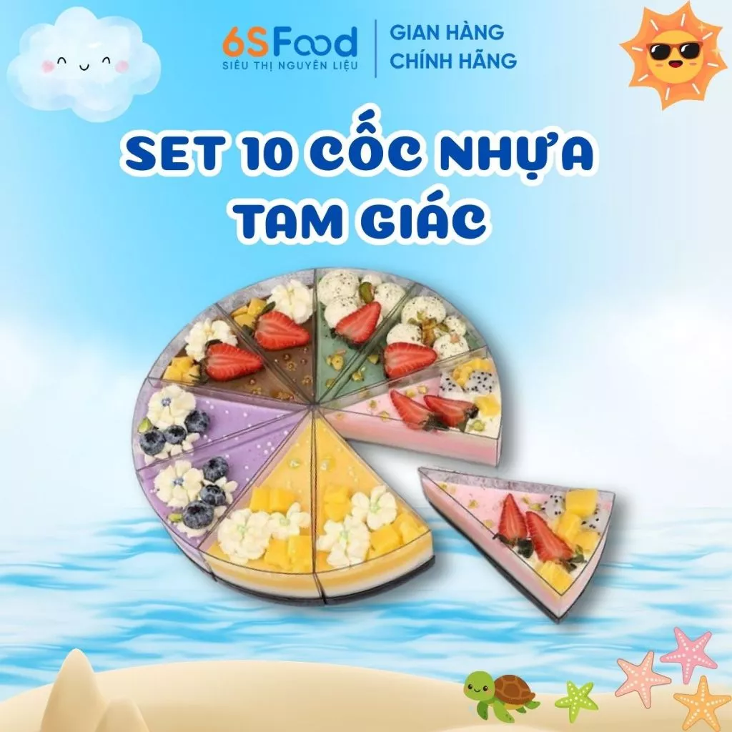 Set 10 Cốc nhựa tam giác đựng panna cotta làm bánh sinh nhật cực xinh - 6SFOOD