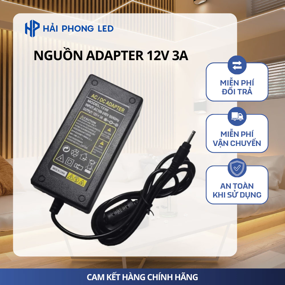 Nguồn Adapter 12V 3A  đầu jack 5.5* 2.1mm vỏ nhựa cao cấp đổi nguồn cho Led, Camera