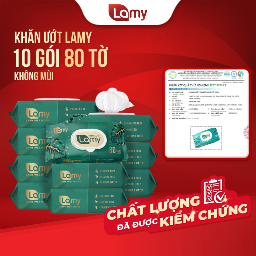 Khăn giấy ướt Lamy Thùng 10 gói cao cấp 80 tờ không mùi mềm mịn an toàn cho da…