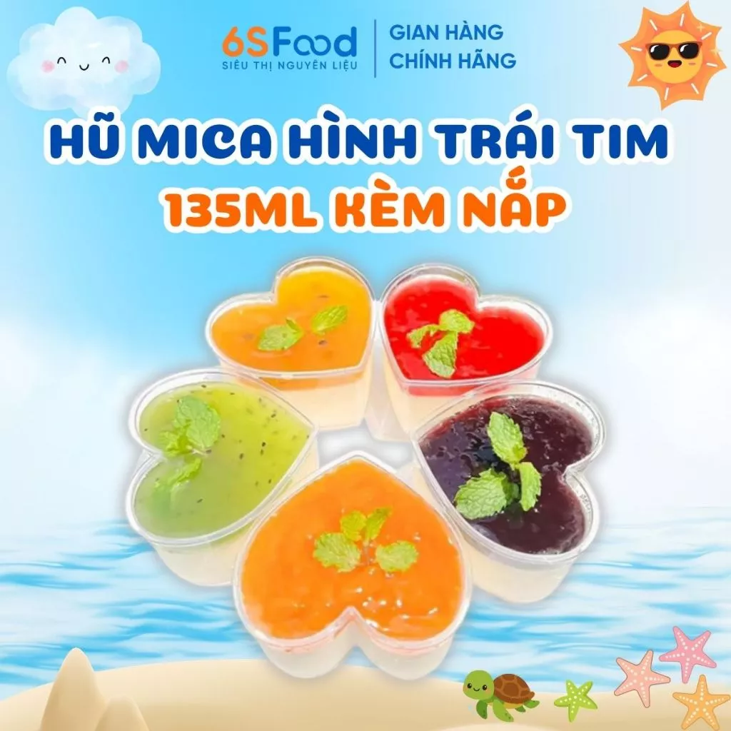Hũ Mica Hình Trái Tim Đựng Bánh Panna Cotta, Mousse, Tiramisu 135ml Kèm Nắp 6SFOOD