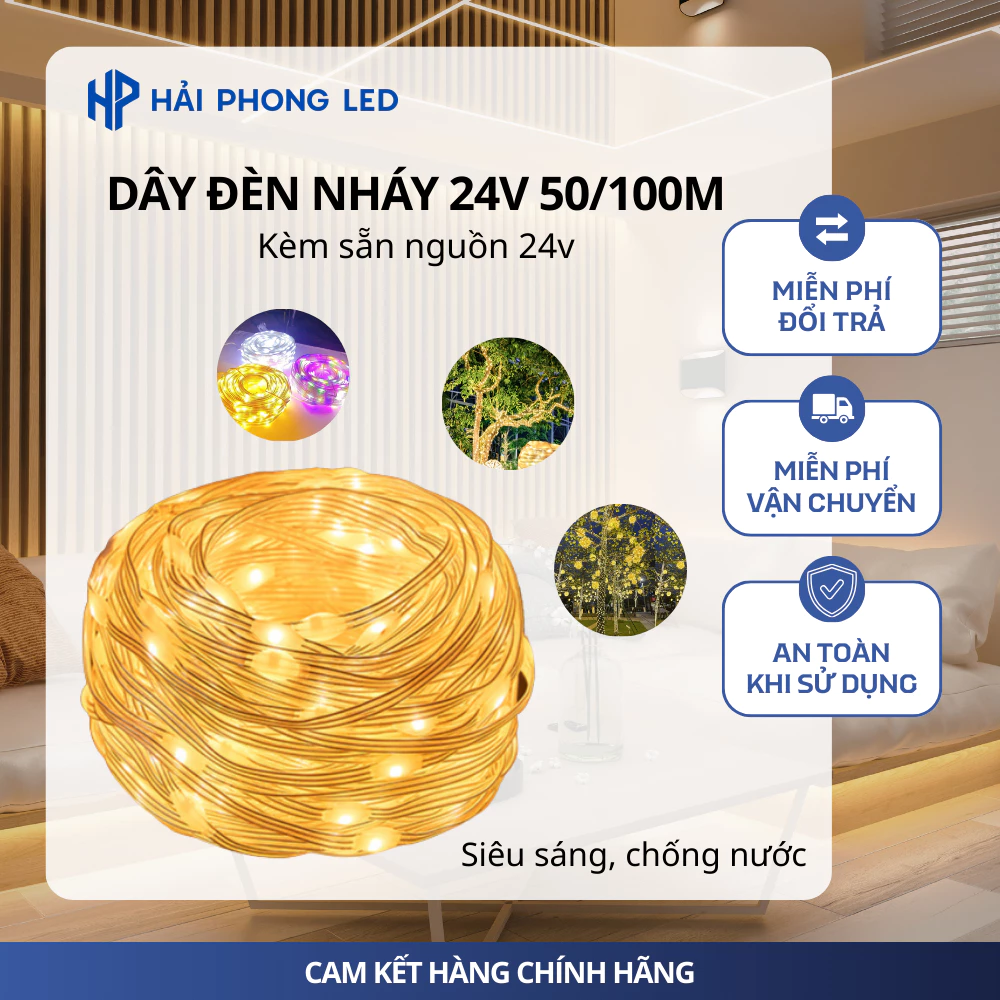 Dây đèn nháy 24V 50M 100M siêu sáng siêu chống nước dùng trang trí quấn cây lễ tết, noel giáng sinh