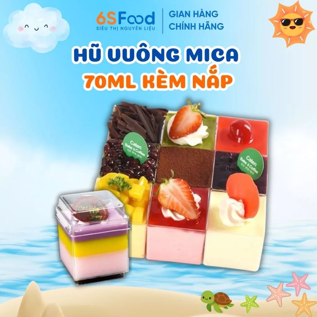 Hũ Vuông Mica 70ml Đựng Bánh Panna Cotta, Bánh Mousse, Tiramisu, .... Làm Bánh Kem Kèm Nắp 6SFOOD