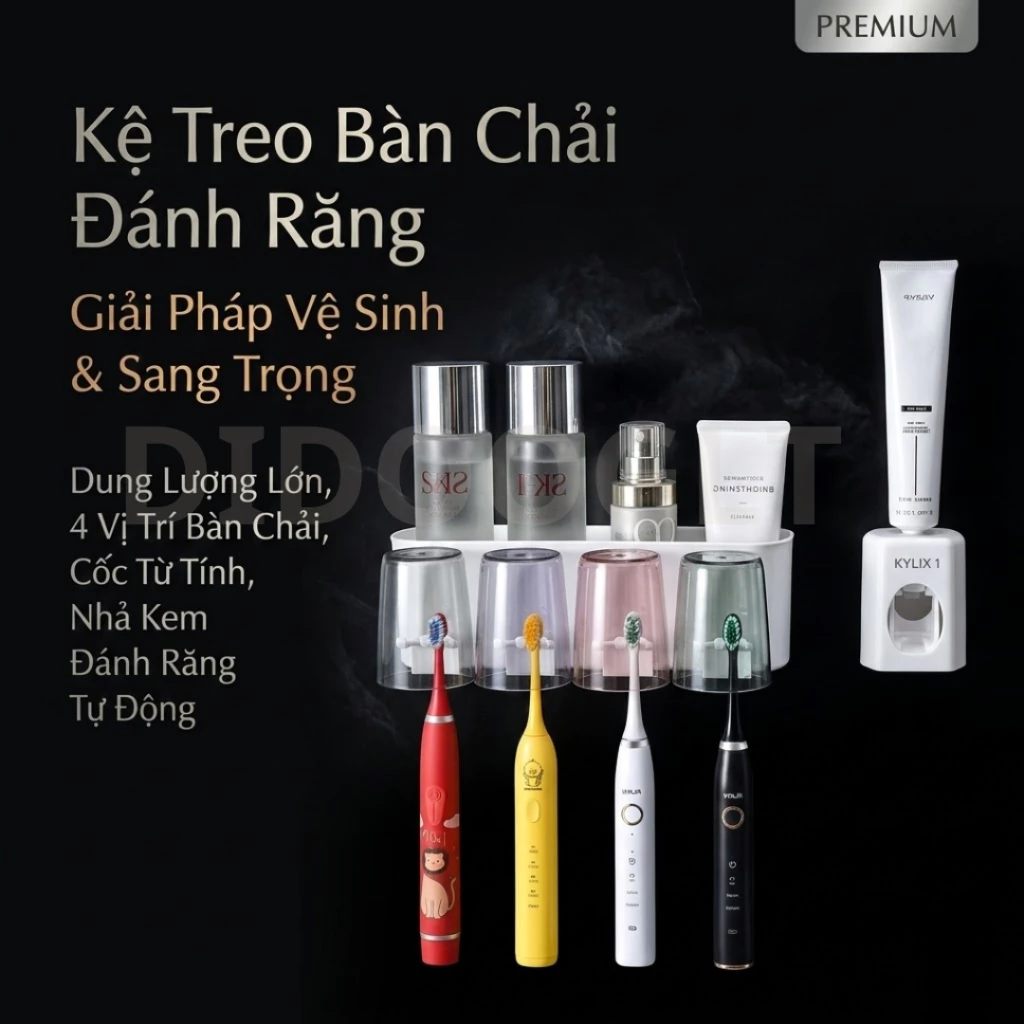 Kệ Treo Bàn Chải Đánh Răng Dán Didooglt Tường Kèm Cốc Và Miếng Dán
