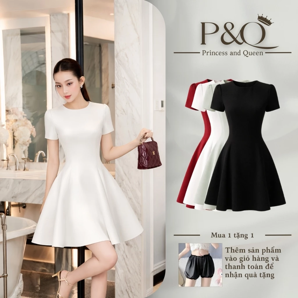 Váy đầm nữ P&Q phong cách Pháp thanh lịch sang trọng dáng ngắn ôm eo mùa hè | vd0109