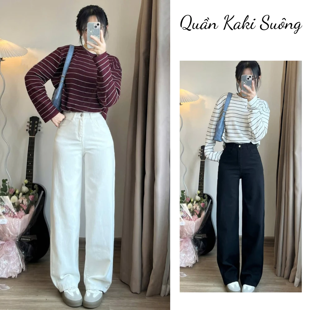 Quần Kaki Nữ Ống Suông MIAA Cạp Cao Dày Dặn Form Basic Dễ Phối Đồ, Quần Suông Kaki đủ size nhiều màu