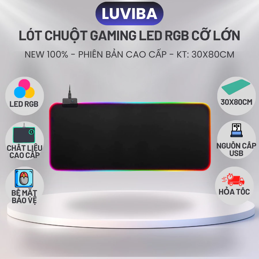 Lót chuột cỡ lớn LED RGB , pad chuột chơi game anime chống trượt siêu bền siêu đẹp