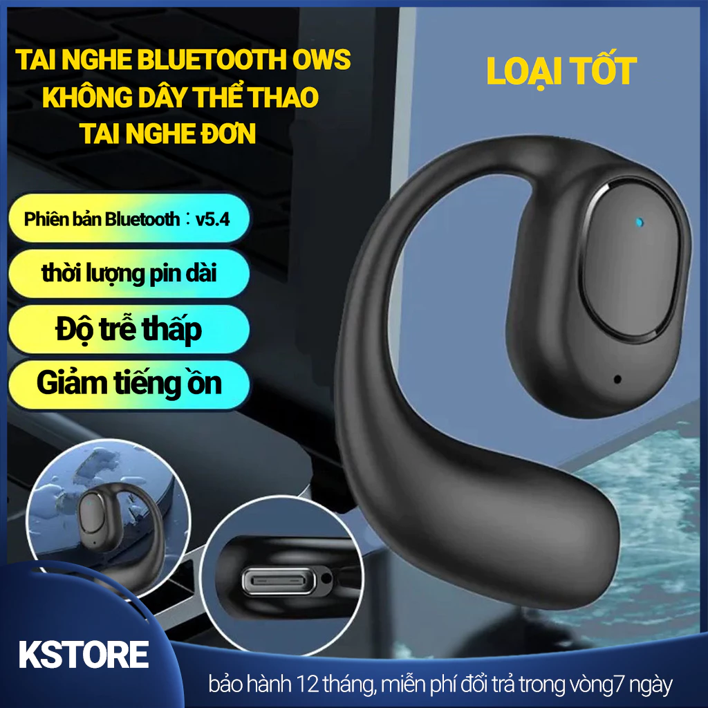 Tai Nghe Không Dây Bluetooth OWS Một Bên Tai Pin Siêu Trâu, Có Micro, Dành Cho Thể Thao và Công Việc