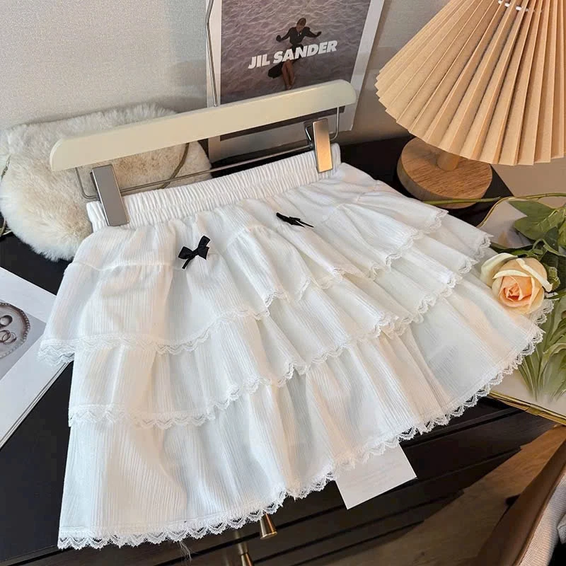 Chân váy ngắn viền ren đính nơ 3 tầng, váy xòe cạp chun có lót trong Renee Store - V641