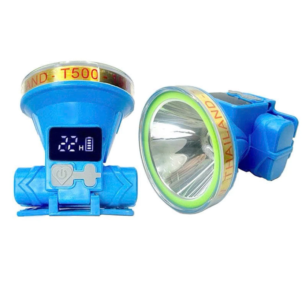 Đèn đội đầu thái lan chống nước T500 chóa 75mm sáng mạnh 12 giờ, màn hình LCD cao cấp (hộp, dây, cáp)