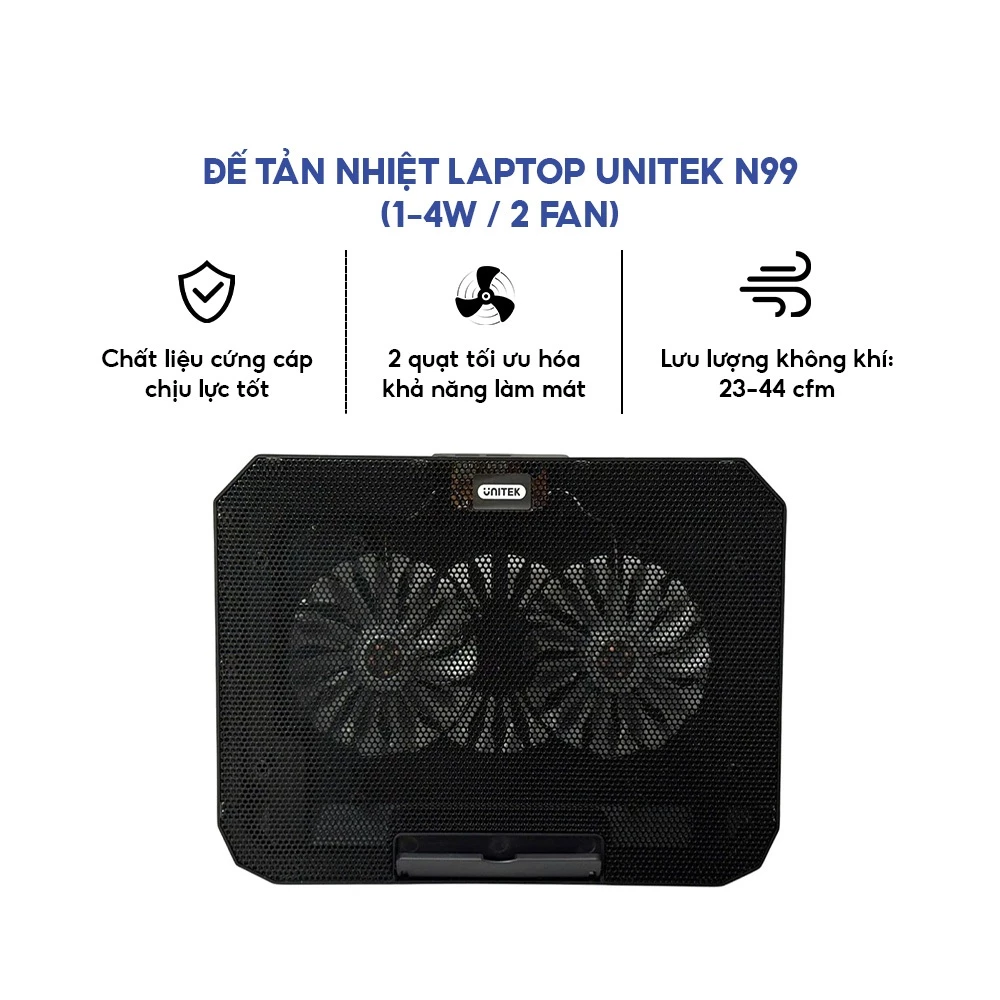 Đế tản nhiệt laptop UNITEK N99 (1-4W / 2 Fan) - Bảo hành 6 tháng