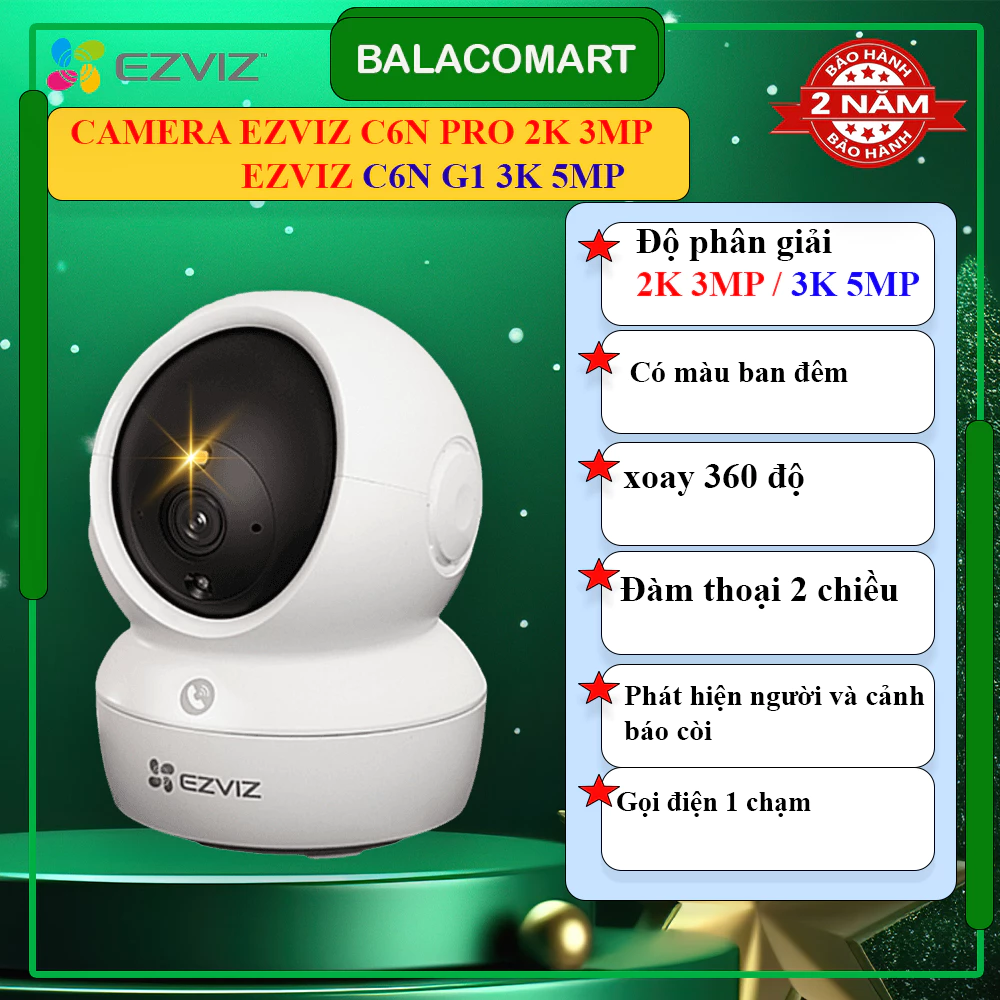 Camera Ezviz C6N Pro 2K 3MP , C6N G1 3K 5MP xoay 360 độ có màu ban đêm