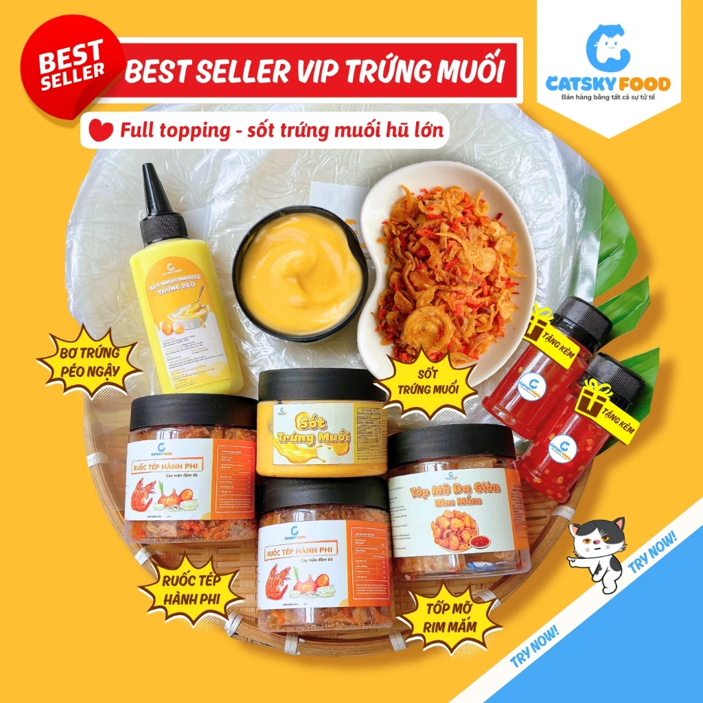 Best Seller Vip Trứng Muối - Bánh tráng phơi sương Catsky Food combo đồ ăn vặt tiện lợi