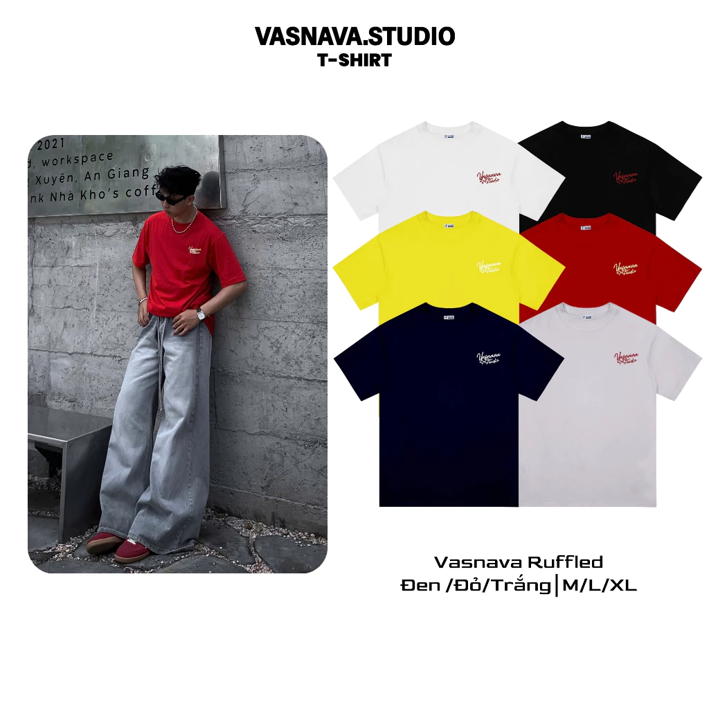 Áo Thun tết 250gsm thêu xù Vasnava Ruffled - Cotton Nam Nữ Unisex Tay Lỡ Oversize Cổ Tròn Top Women - Menswear