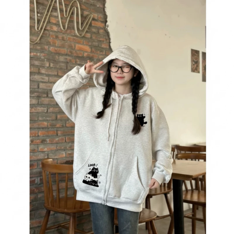 Áo Hoodie Zip Oversize In 4 Mèo Dễ Thương, Áo Khoác Nỉ Có Mũ Form Rộng Unisex Hot Trend  [ CÓ TÚI TRONG ]