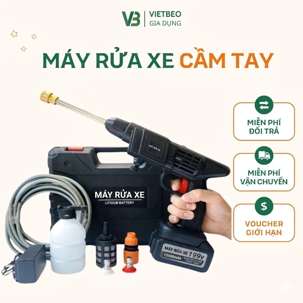 Máy rửa xe cầm tay mini DIDOOGLT công suất lớn 400W 2 pin sạc 48V áp lực nước siêu mạnh tiện dụng
