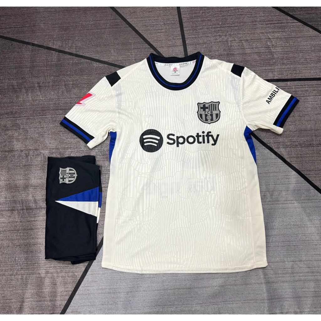 Barca Kem DK (Có In Tên Số) Bộ Quần Áo Bóng Đá Thun Mè Cao Cấp Thoáng Mát Logo Thêu