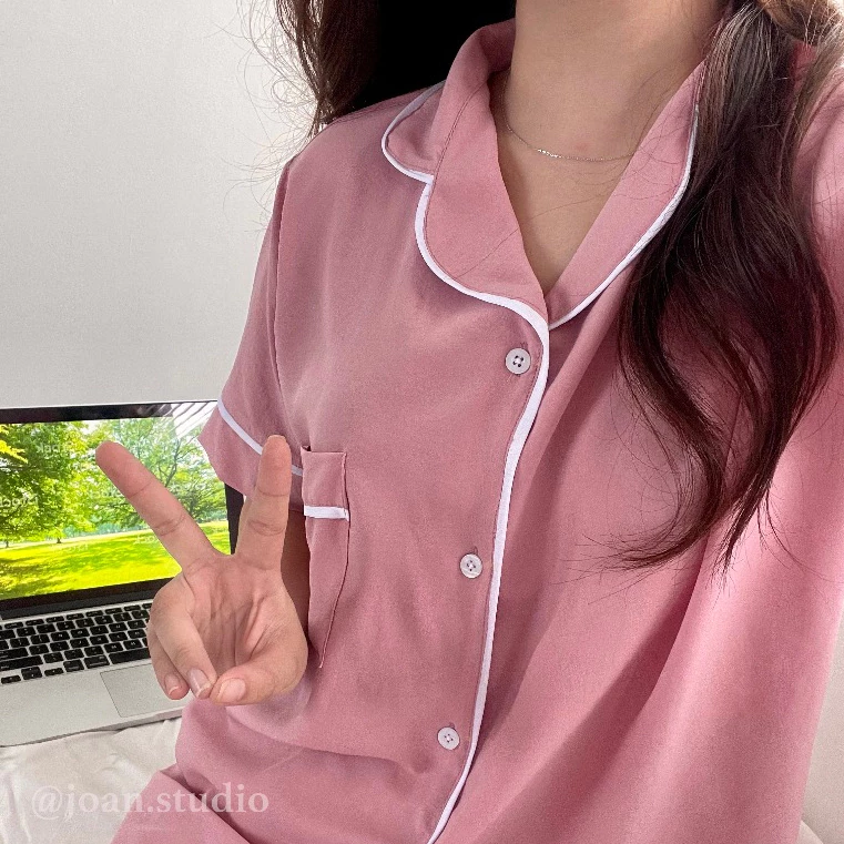 Đồ Ngủ Màu Hồng Pastel , Chất Đũi Lạnh Cao Cấp, Giặt Máy Không Nhăn - JOAN.STUDIO