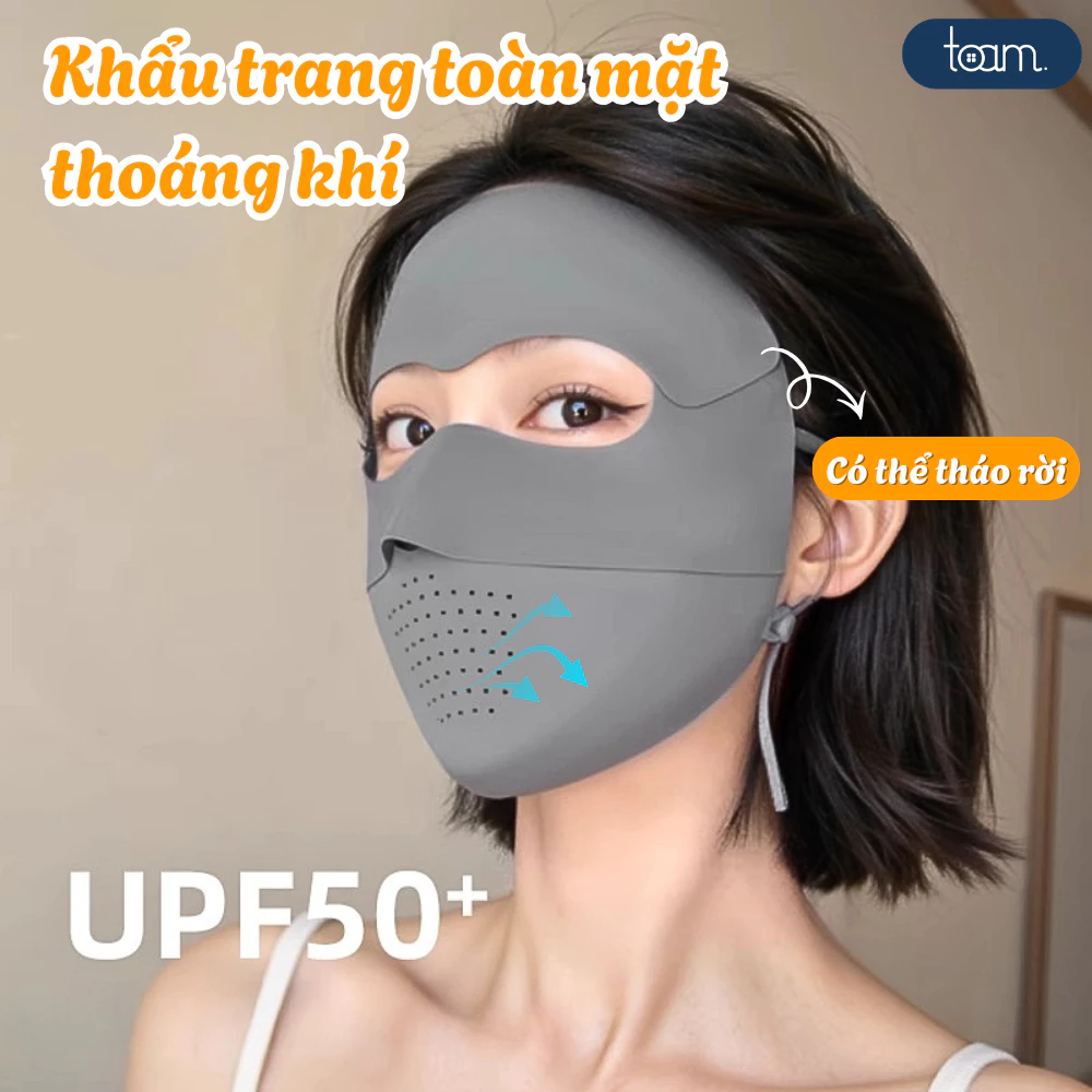 Khẩu Trang Toàn Mặt Chống Nắng UPF500 Có Thể Tháo Rời, Chất Lụa Băng Mát Lạnh Thoáng Khí
