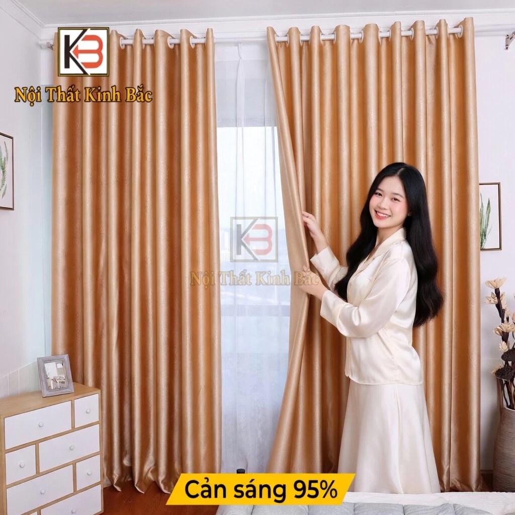 Rèm Cửa Phòng Khách KB01-Rèm vải gấm dệt 3 lớp tinh xảo,Rèm cửa màu xanh, rèm cửa màu vàng kim