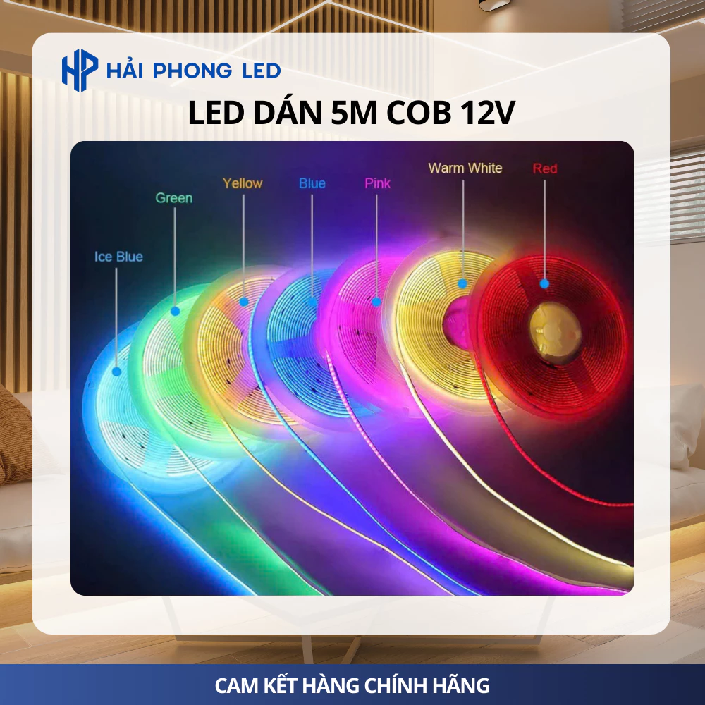 Cuộn led dán 5M COB 12V siêu sáng đủ màu ánh sáng liền mạch trang trí ô tô xe tải, trang trí kệ tủ, hắt trần