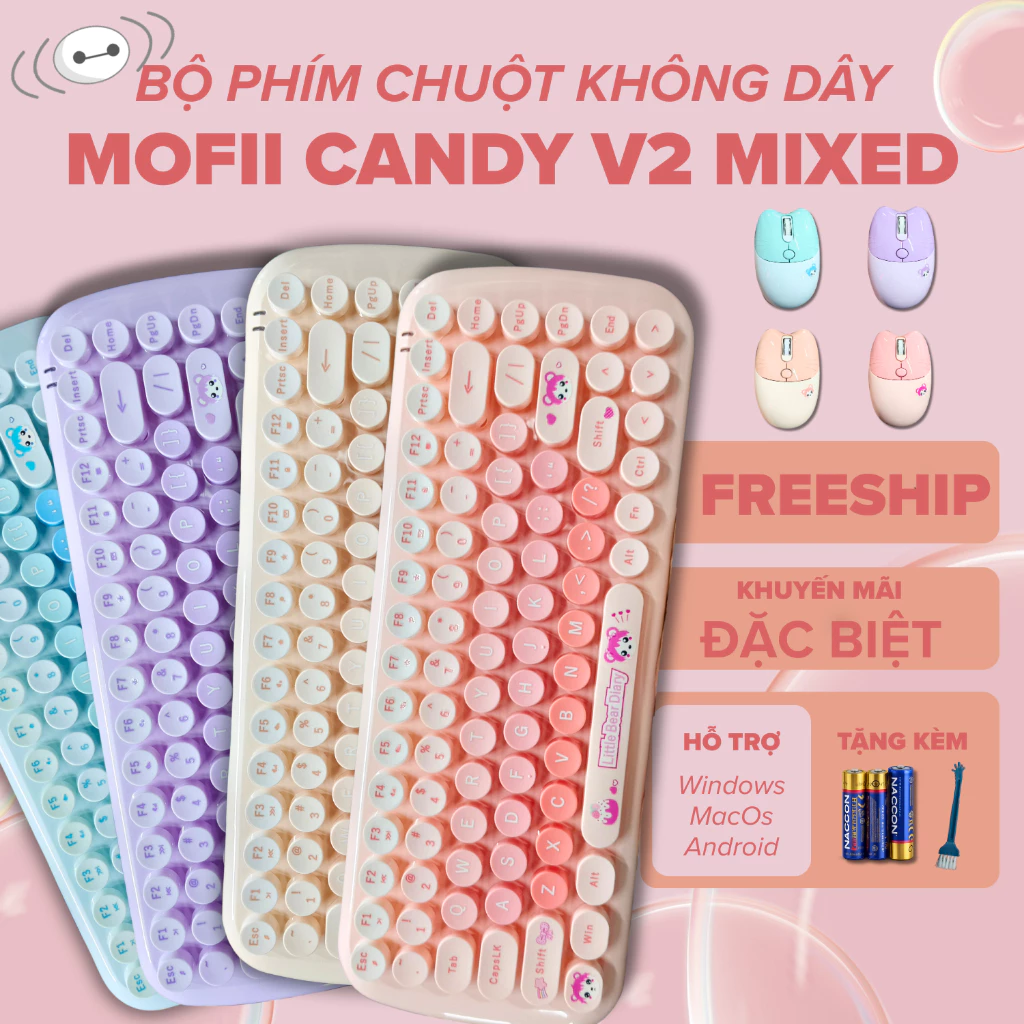 Bộ Bàn Phím Và Chuột Không Dây Mofii Candy V2 Mixed Kết Nối 2.4G
