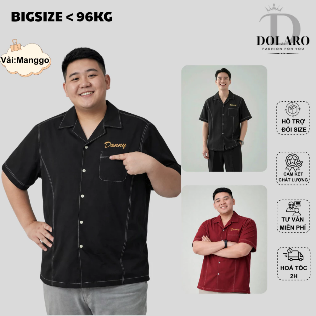 Áo sơ mi bigsize nam nữ tay ngắn DOLARO chất lụa manggo, dáng rộng cổ vest phong cách