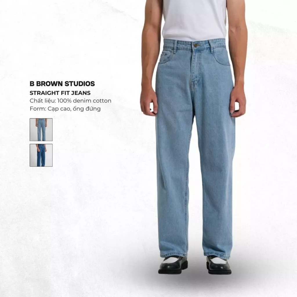 Quần Jeans Nam B Brown Cạp Cao Form Ống Đứng - Straight Fit Jeans