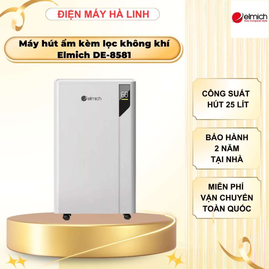 Máy hút ẩm kèm lọc không khí Elmich DE-8581, Công suất 440W, Công suất hút 25 Lít, BH 2 năm