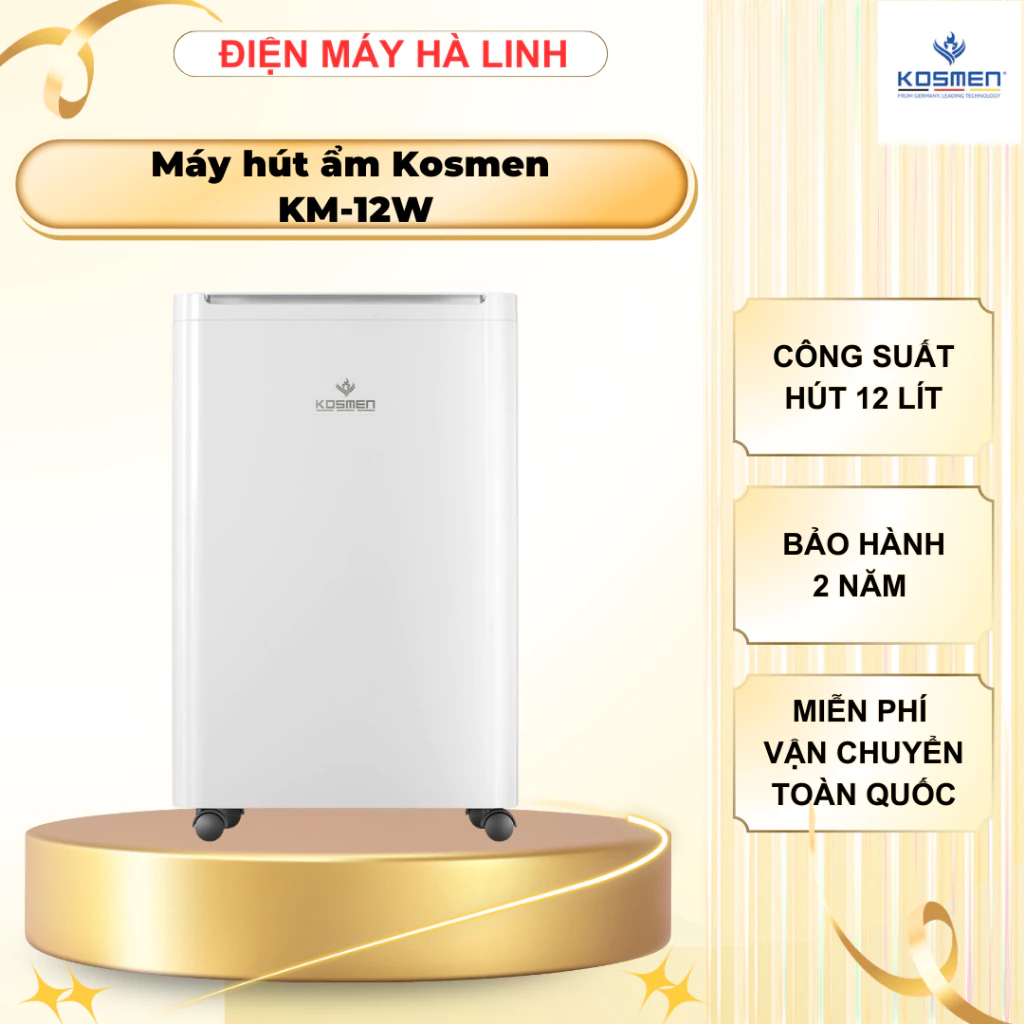 Máy hút ẩm Kosmen KM-12W, Công suất 175W, Công suất hút ẩm 12 Lít/ngày, Diện tích 40m2, BH 2 năm
