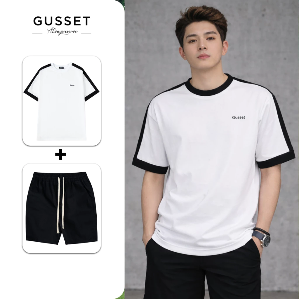 Áo Thun Nam Form Rộng GUSSET AP07 Oversize Phối Vai Trẻ Trung Chất Cotton Mềm Mát, Không Xù