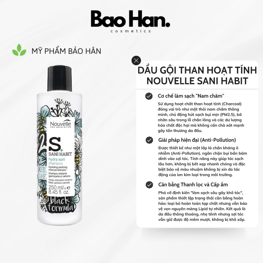 DẦU GỘI THAN HOẠT TÍNH NOUVELLE SANI HABIT 2S - DẦU GỘI DETOX THANH LỌC DA ĐẦU, HÚT SẠCH BỤI MỊN, CẤP ẨM CHUYÊN SÂU