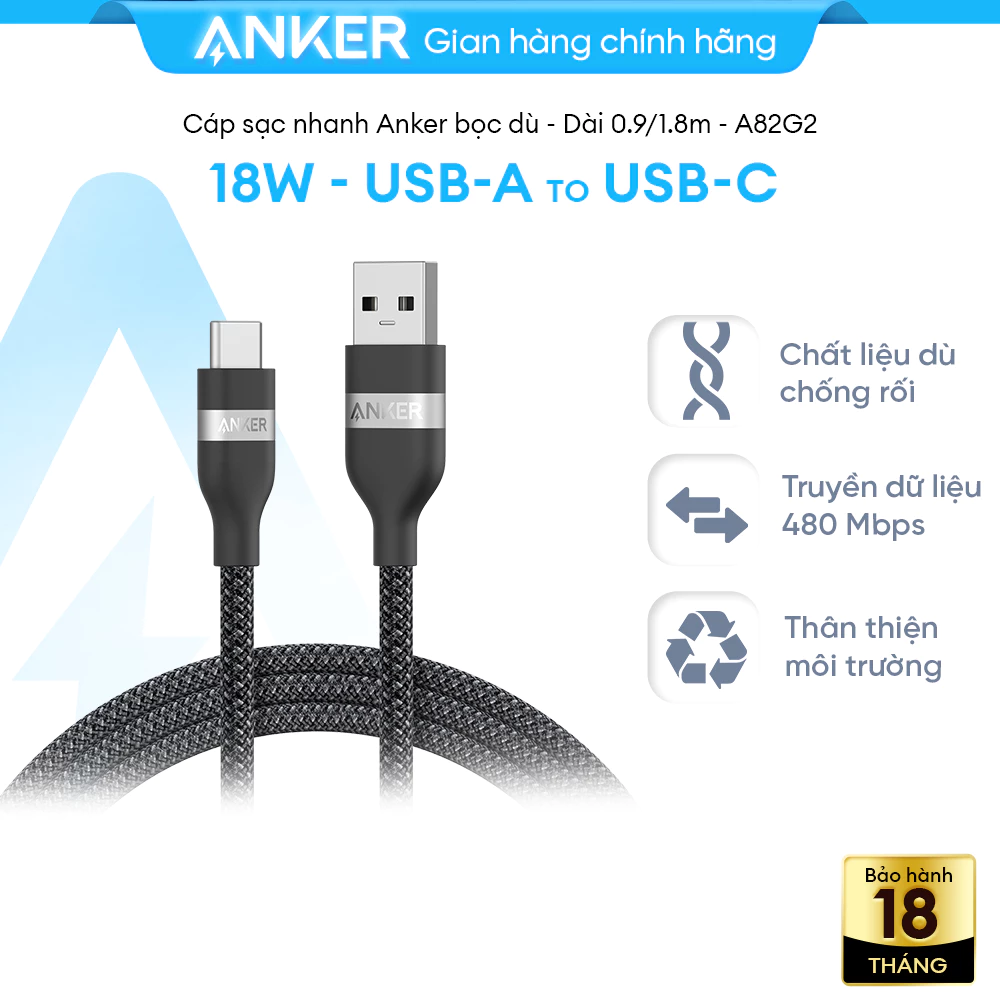 [LIVE] Cáp Sạc Nhanh & Truyền Dữ liệu Anker USB-A to USB-C 18W 480Mbps | Chuẩn CarPlay | Dây Dù chống Rối -A82G2