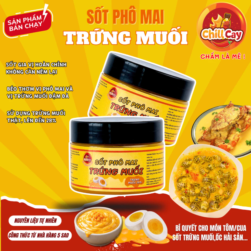 COMBO 02 Sốt Phô Mai Trứng Muối CHILLCAY Sốt Phô Mai Trứng Muối Chuẩn Vị Nhà Hàng Dùng Cho Các Món Tôm Cua Ốc Hải Sản