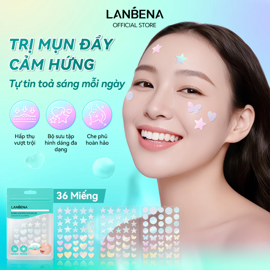 LANBENA 6PCS Miếng dán mụn hình dán mụn sticker (36 miếng/gói)-giảm mụn,che khuyết điểm,hút nhân mụn xẹp mụn kháng nước