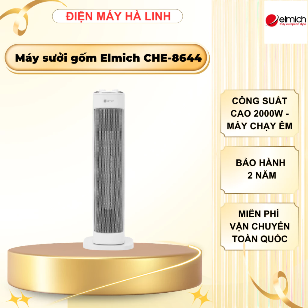 Máy sưởi gốm Elmich CHE-8644, Công suất 2000W, Tự động ngắt khi đổ, BH 2 năm