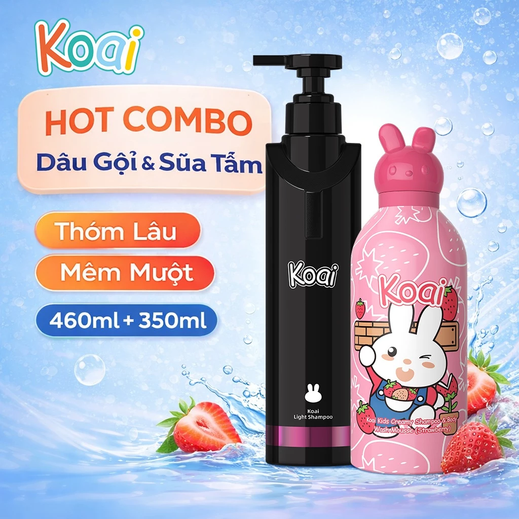 Combo dầu gội 460ml và sữa tắm 350ml Koai thơm lâu làm sạch dịu nhẹ cho tuổi teen và người lớn