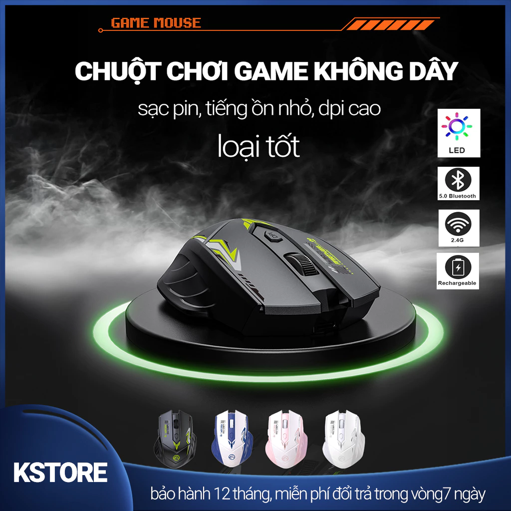 Chuột Chơi Game Không Dây Click Chống Ồn, DPI Cao, Pin Sạc Type-C Dual Mode (Bluetooth + 2.4G)